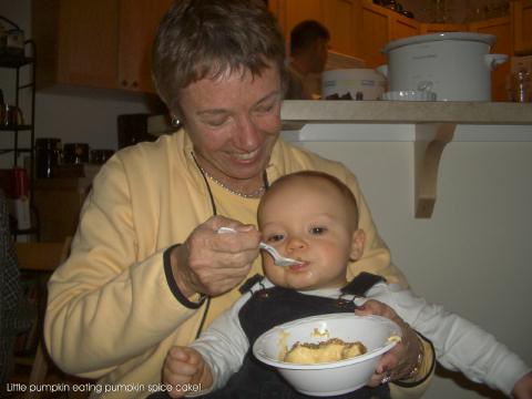 Enjoying pumpkin spice cake!