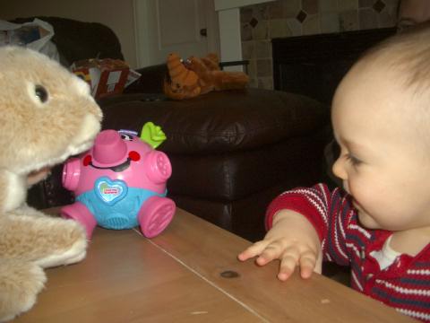 Bunny and GigglePig having a chat