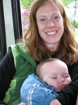 snoozing on the tour bus after seeing Butchart Gardens.