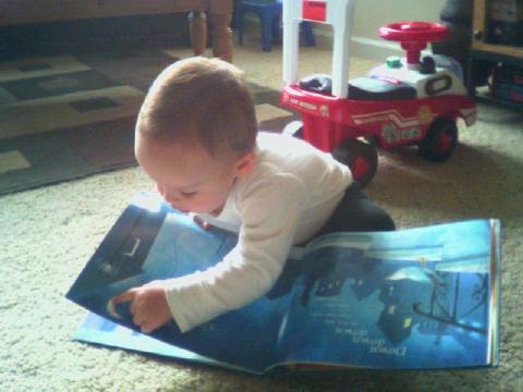 "reading" one of his favorite books...