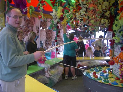 Daddy fishing for a toy!