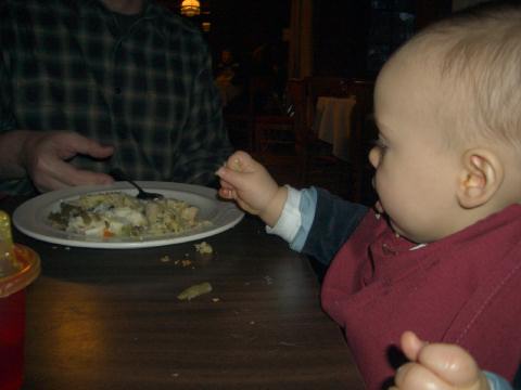 The Thanksgiving dinner - stuffing Dave's stuffing in his mouth!