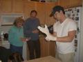 Cleaning and preparing the salmon for dinner.