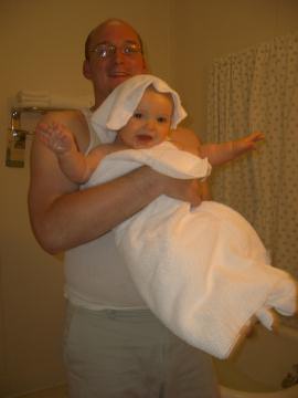 Bath time in a claw foot tub!  Lots of room for splashing!