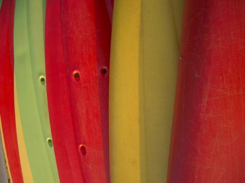 Kayaks waiting for the next day.